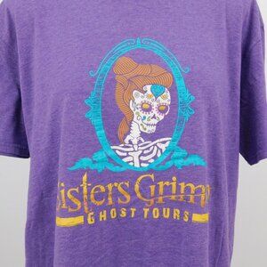 Sisters Grimm Ghost Tours T-Shirt Purple Anvil Women Size XL Skeleton Texas